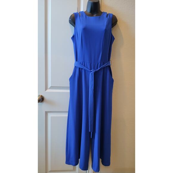 Danny and Nicole Royal Blue Sleeveless Belted Wide Leg Jumpsuit size 10 - Picture 1 of 16